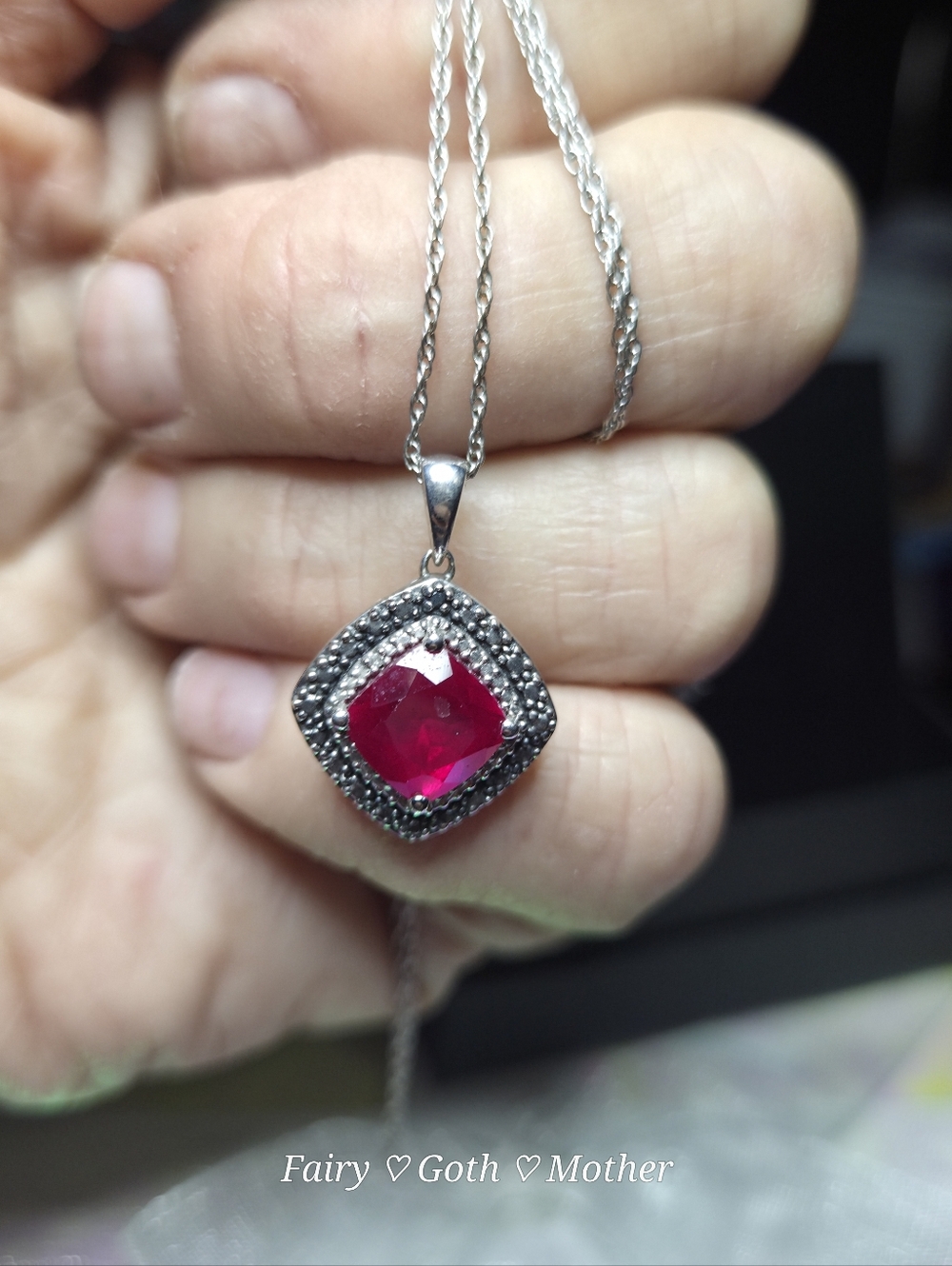 New Kay Jewelers Genuion Ruby & Diamond Halo Necklace - Picture 7 of 10